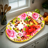 10146 Plastic Flower Printed Design Serving Tray (3 Pcs Set / Mix Color)