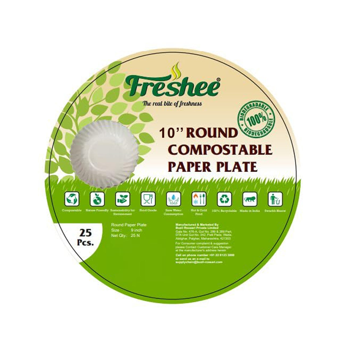 AM5732 Freshee Paper Plates 25pcs, 10inch Round Disposable Small Paper ...