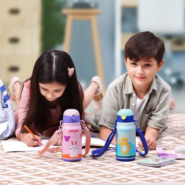 AM6485 Pexpo Poggo 450 Insulated Kids Water Bottle with Sipper Cap and Cartoon Design