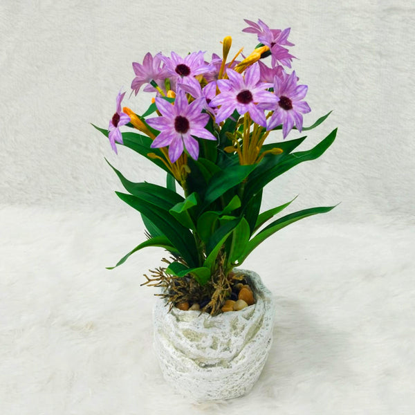 AM6240 Artificial Lavender Star Flower Textured White Pot