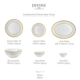AM5753 Cello Opalware Divine Infinity Dinner Set, 33 Units | Microwave & Dishwasher Safe | Light-Weight & Thermal Resistant | Crockery Set for Dining & Gifting
