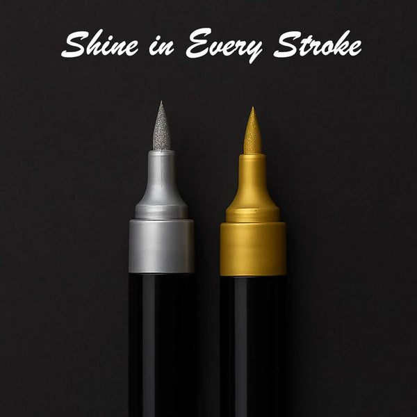 AM6298 Camel Metallic Brush Pens 2 Shades Gold & Silver