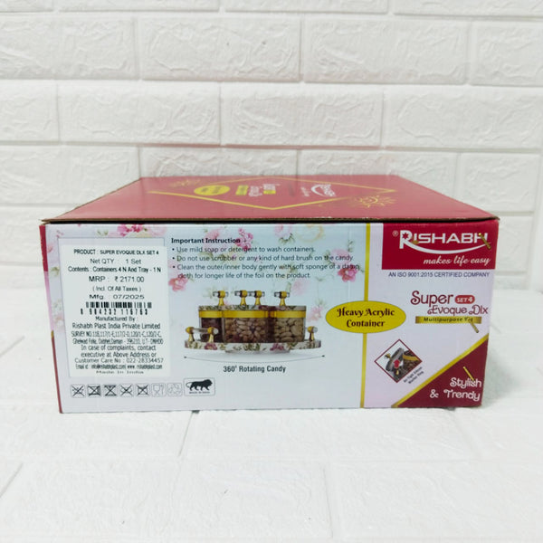 Di0155 Rishabh Super Evoque DLX Multipurpose Container Set of 4 with Tray – Heavy Acrylic 360° Rotating Candy Storage