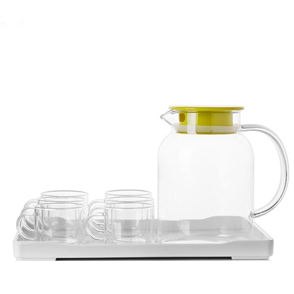 AM5991 Classic Transparent Glass Water Jug with 4 Cups & Tray – Elegant Drinkware Set