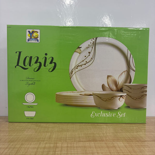 A07847 Laziz Premium 7-Piece Printed Dinnerware Set – 1 Big Plate & 6 Small Bowls