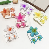 AM6378 Mix-Colour Hawaiian flower hair claw clips - Set of 3pc
