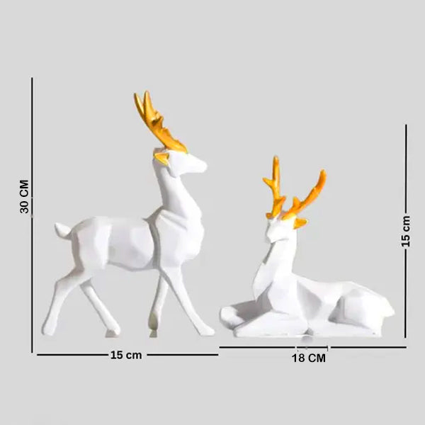 AM5367 White Deer Pair Showpiece for Home Decor Showpiece- Pack of 2 deer