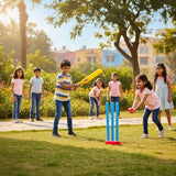 AM6515 Plastic Cricket Set for Kids - No.3 (Bat, 2 Balls, 3 Wickets, Stand Base) - Ages 4+