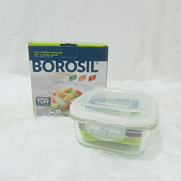 AM6193 Borosil Klip N Store Square Glass Container - 520 ml with Air Tight Lid