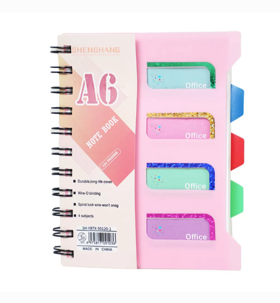 AM2159 A6 4 Subject Diary Four-Subject Wirebound Grid Notebook With Elastic Band, Simple Coil-Bound Book