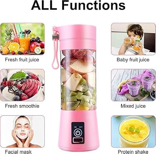 AM6822 Portable 2 USB Electric Juicer – 6-Blades Protein Shaker Blender Cup (380 ML)