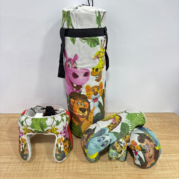 A07662 Kids Safari Jungle Theme Boxing Training Set – Punching Bag, Boxing Gloves & Head Guard
