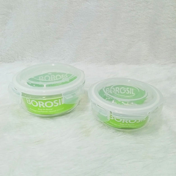 AM6184 Borosil Klip n Store Round Glass Container Set of 2pc (400ml+620ml)