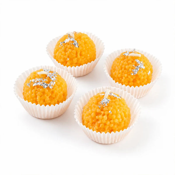 A08142 Motichoor Laddu Design Wax Candles for Diwali and Festive Decor (4 Pc Set)