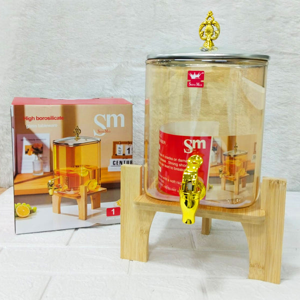 AM6276 High Borosilicate Glass Beverage Dispenser with Wooden Stand 4200 ml – 1 Piece Set