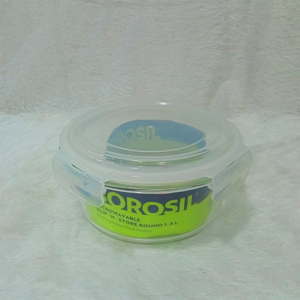 AM6198 Borosil Klip N Store Round Glass Container - 1.5 Ltr with Air Tight Lid