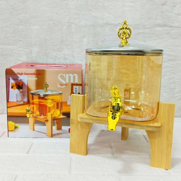 AM6275 High Borosilicate Glass Juice Dispenser with Wooden Stand – 1 Pc