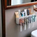 AM6481 3 Glass Toothbrush Holder with Dual Cups and Organizer