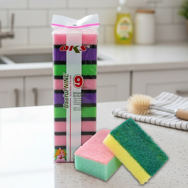 AM6343 Sponge Scrubbing Pads (Pack of 9) for Cleaning - MultiColor