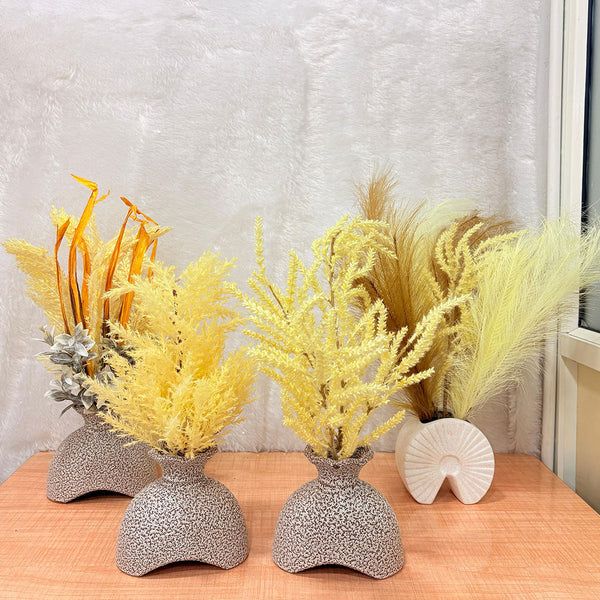 TM0034 Set of 1 Decorative Dried & Faux Grass Flower Arrangement in Speckled Vases
