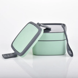 AM6415 GREEN DOUBLE-LAYER PORTABLE LUNCH BOX STACKABLE WITH CARRYING HANDLE AND SPOON LUNCH BOX , Bento Lunch Box
