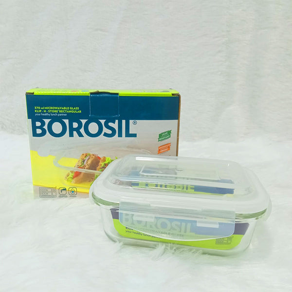 AM6199 Borosil Klip N Store Rectangular Glass Container - 370 ml with Air Tight Lid