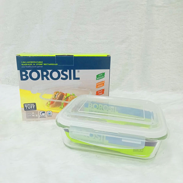 AM6201 Borosil Klip N Store Rectangular Glass Container - 1.04 Ltr with Air Tight Lid