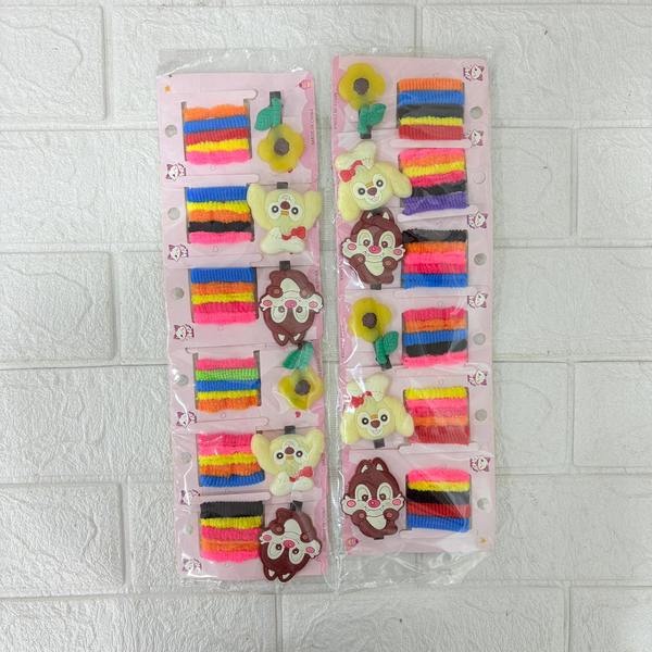 AM6375 Mix Colorful Fuzzy Hair Elastics and Cartoon Animal Hair Clip Set for Girls