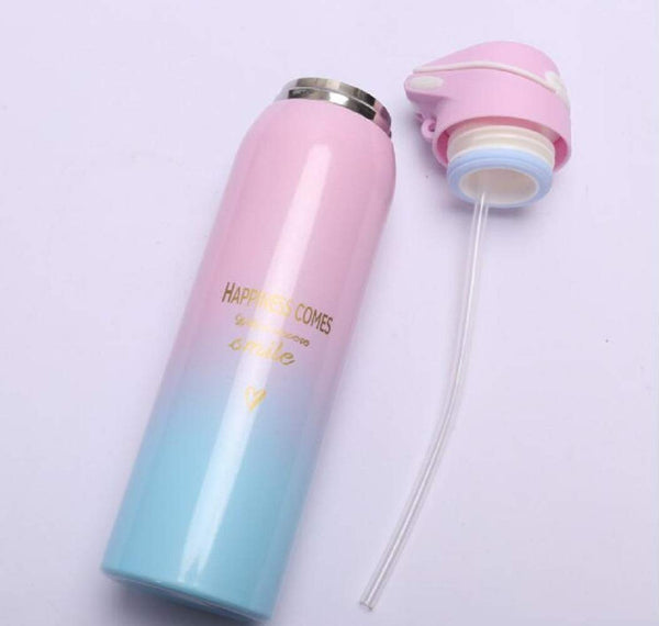 3803 Stainless Steel Insulated Cute Water Bottle Straw Flip Open 500ml