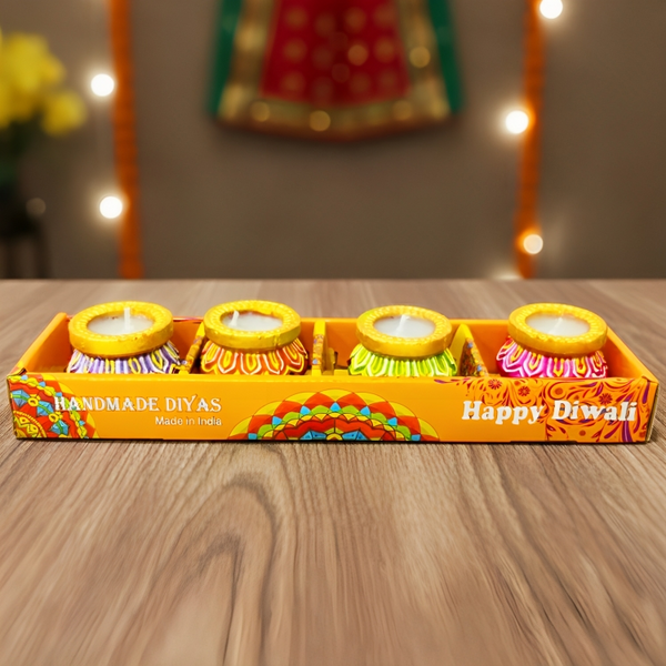 Di0384 Handcrafted Diwali Matka Style Wax Diyas – Multidesign Colorful