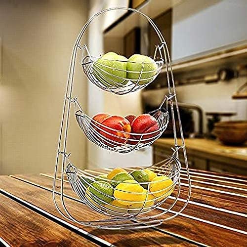 3083  3Layer Steel Julla High Grade Stainless Steel Three Step Swing Fruit & Vegetable Basket Multipurpose Stand Dinning Table Basket Kitchen Accessories (3 Layer, Silver)