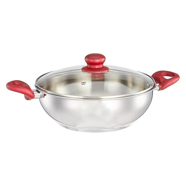 AM2607 Kemp 4pcs SS Gift Set With Kadai 2.25ltr, Fry Pan 1.9ltr And Saucepan 1.5ltr With  Glass Lid