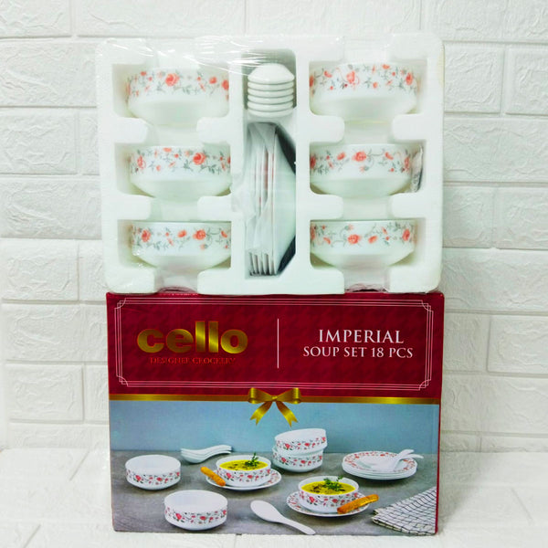 Di0228 Cello Soup Set 18-Piece Designer Crockery - Soup Bowls, Spoons & Plates