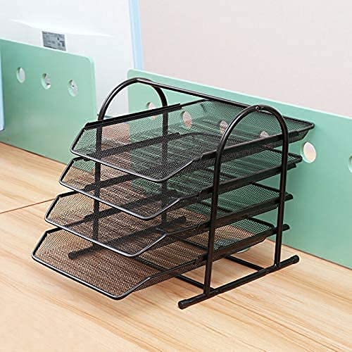 3058 Metal Mesh 4 Tier Paper Tray Organizer For Desk Stackable File Rack