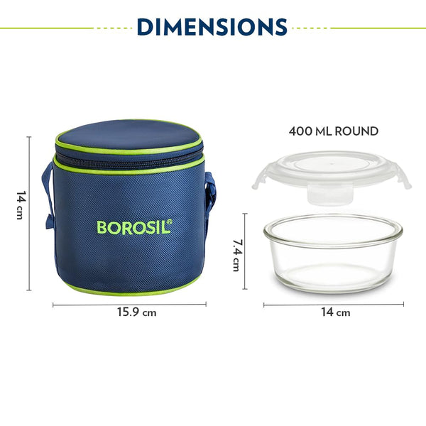 AM3698 Borosil Round Mealbox 400ml Glass Lunch Box set 2 Blue,Grey