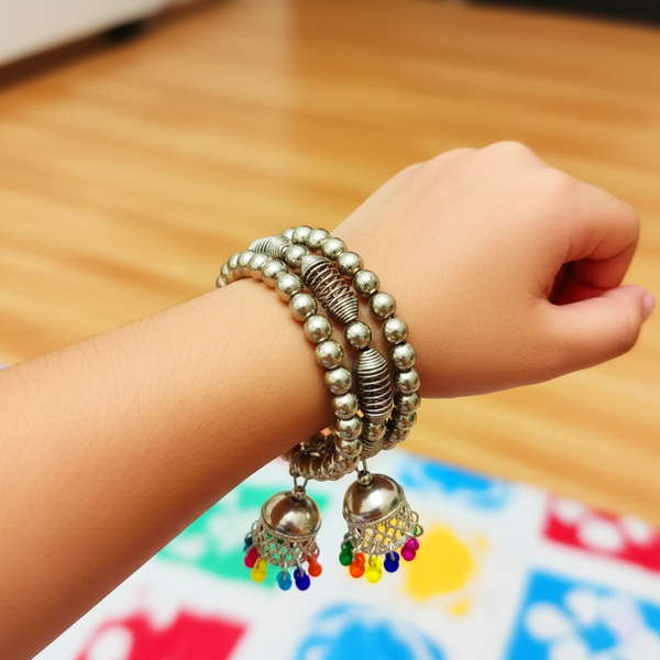 Di0306 Little Girls Oxidized Silver Kada with Beads