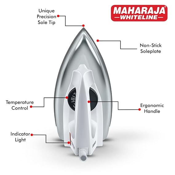 AM3641 Maharaja Whiteline 1000 Watts Classico White Dry Iron