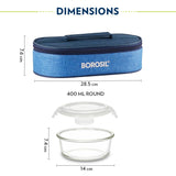 AM3699 Borosil Round 400ml Glass Lunchbox with Bag Set of 2