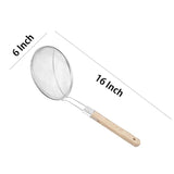 3131 16cm Stainless Steel Strainer Skimmer Deep Fry Jhara with U Shape Wooden Handle