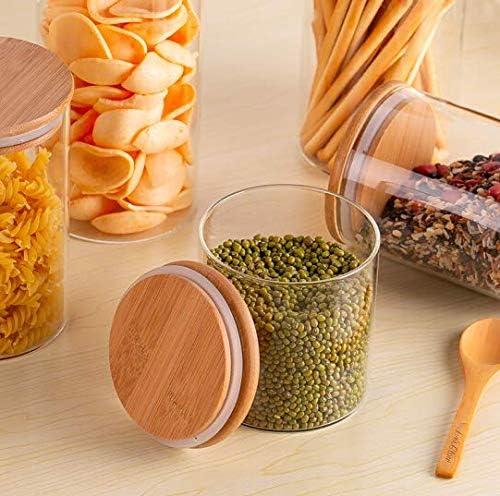 AM3729 Carre Glass Jar with Wooden Airtight  Bamboo Lid for kitchen 1 Pcs