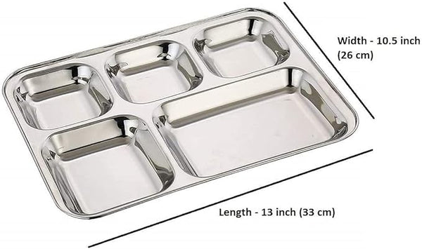 AM3258 Square Stainless Steel Plates (33cm X 26cm) with 5 Compartments