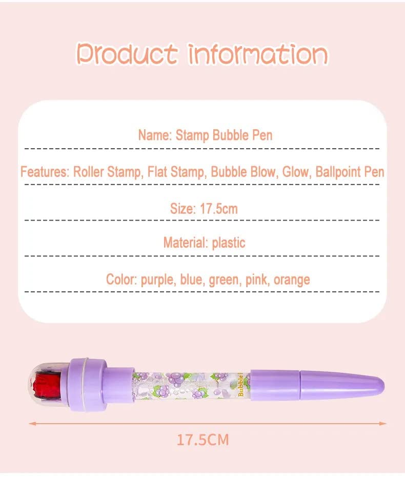 Naturegr Ballpoint Pen with Lights Roller Flat Stamp Multi-use Blowable  Bubbles Smooth Writing School Supplies Plastic Cute Pattern Writing Pen for