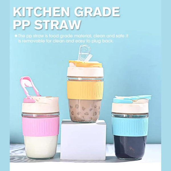 AM5248 Coffee Cup Travel Mug with Lid and Straw, Leak Proof Coffee Tumbler with Silicone Sleeve Band ,500ml