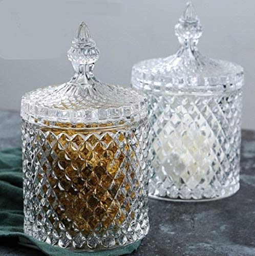 AM3047 Deli Glassware candy jar with Lid Pack of 1 Multipurpose Diamond Faceted Candy Jar Serving 1 Piece