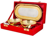 AM0752 Golden and Silver Plated Bowl Set (2 Bowls, 2 Spoons and 1 Tray)