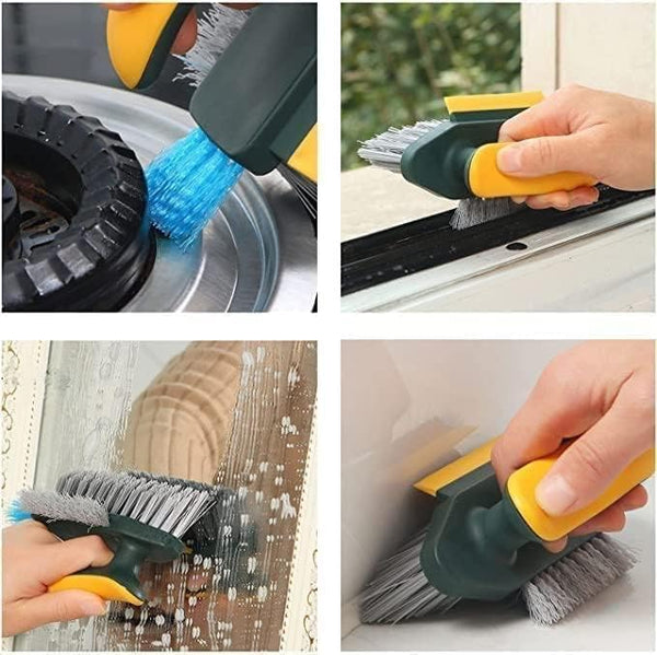 3093 4 in 1 with Squeegee, Bathroom Cleaning Brushes, V-Shape Gap Scrub Brush