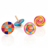 A07154 Classic Wooden Spinning Top Toys Set with Multi-Color