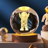 AM5354 3D Galaxy Crystal Ball Night Light, LED Solar System Crystal Ball Night Light with Wooden Base (Astronaut)
