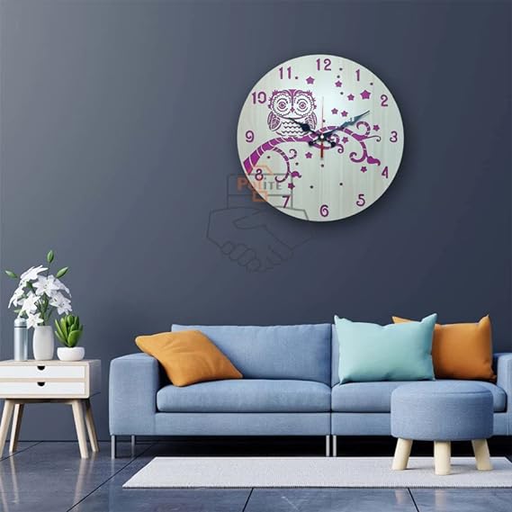 AM0609 Owl Pink Wooden Round Wall Clock design for Home -11.5x11.5