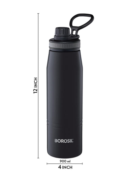 AM2982 Borosil Hydra GoSports 900 ml Stainless Steel Wate Bottle | Double Wall Vacuum Insulated Flask, Black